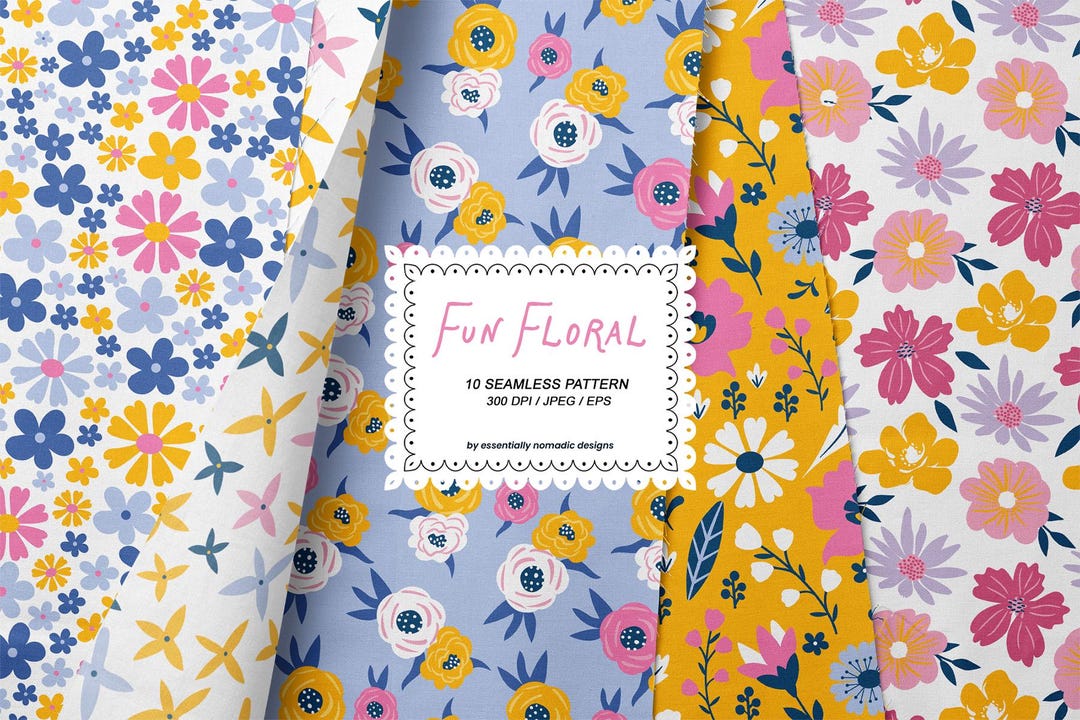 Colorful Spring Floral Seamless Patterns, Modern Folk Flowers Digital ...