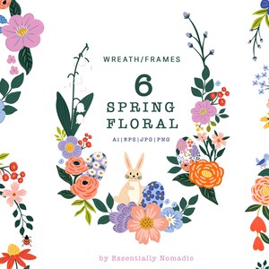 Clipart couronne de printemps, clipart floral pastel, clipart cadres, modèle numérique, faire-part de mariage, carte de voeux, carte de Pâques, invitation à une fête