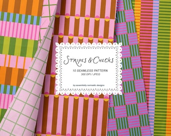 Colorful Bold Stripes Digital Paper- Geometric-Checks Seamless Pattern, Wide Stripe Fabric Print, Preppy Pattern Repeat, Summer background