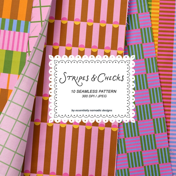 Colorful Bold Stripes Digital Paper- Geometric-Checks Seamless Pattern, Wide Stripe Fabric Print, Preppy Pattern Repeat, Summer background