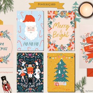 Pack de cartes de Noël, Affiche de Noël imprimable moderne pour la décoration, Carte de vœux de Noël numérique, Conception de sublimation de carte de Noël joyeux