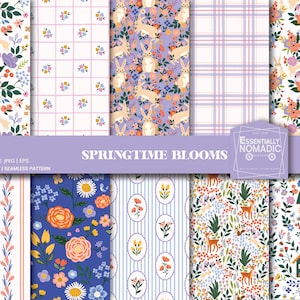 Cottagecore Muster Frühling Blumen Digitales Papier, Ostereier, Hase Nahtloses Muster, Wiesenblumen Hintergrund, Stoffdruck Kommerzielle Nutzung