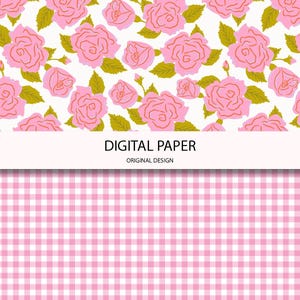 Blue & Pink Floral Seamless Pattern Set, Vintage Rose Digital Paper ...