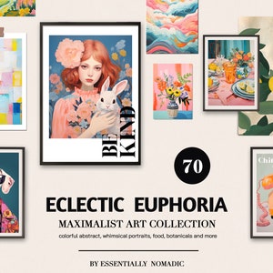 70 Eclectic Wall Art, Maximalist Gallery Wall Set, Printable Exhibition Posters,Vintage Prints, Colorful Living Room Decor Digital Download