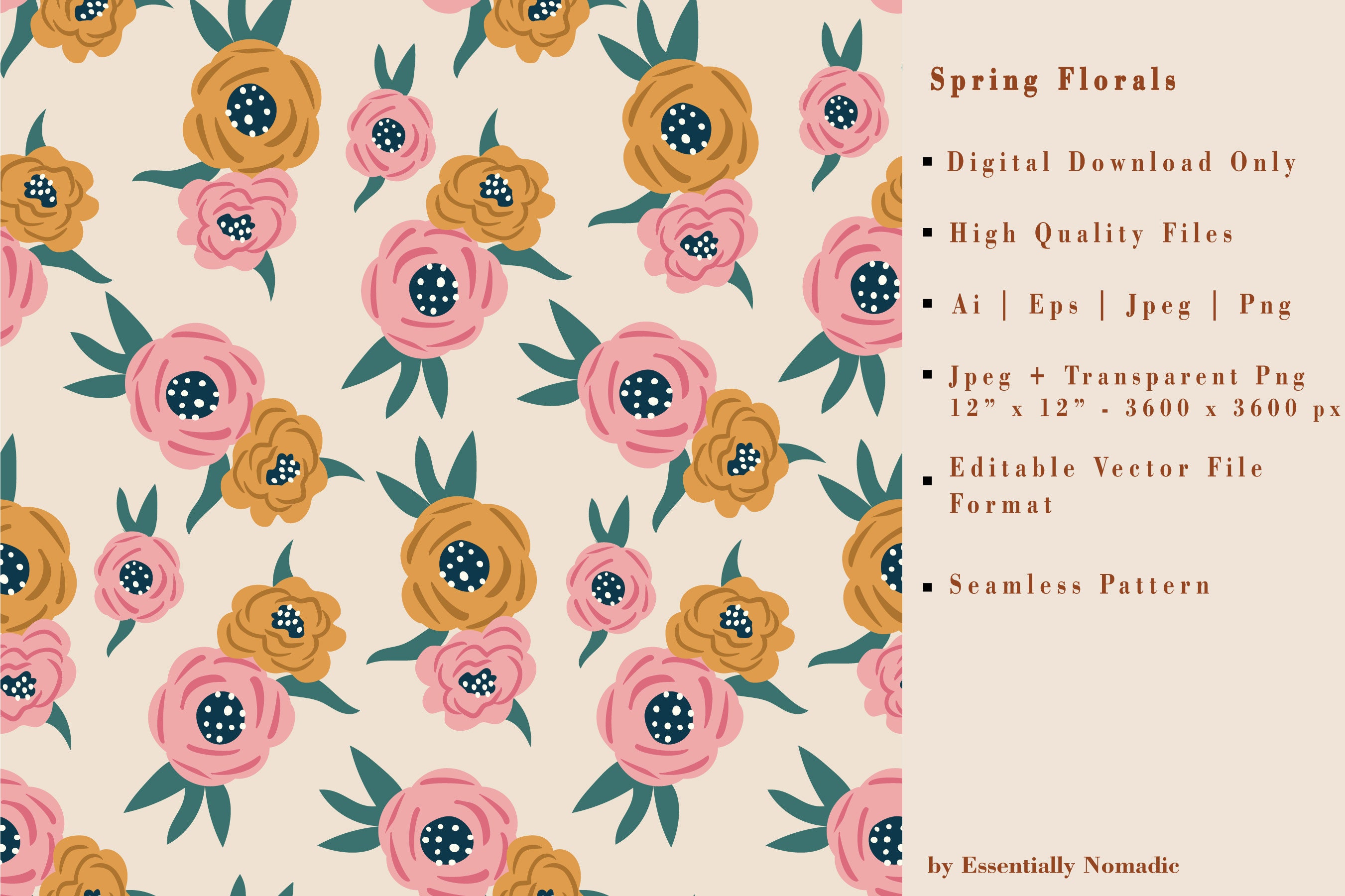 Spring Floral Seamless Pattern, Floral Digital Paper Pastel Color ...