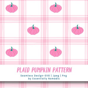 Cottagecore Pink Pumpkin Plaid Seamless Pattern - Fall Digital Paper, Coquette Fabric, Pink Checkered Halloween Pattern - Kids Repeat Design