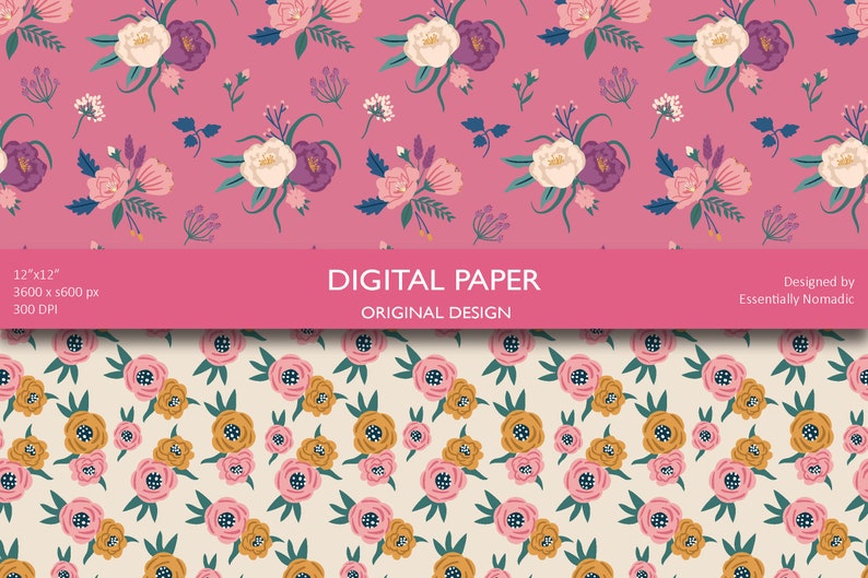 Floral Digital Paperbohemian Flower Seamless Pattern Meadow Etsy