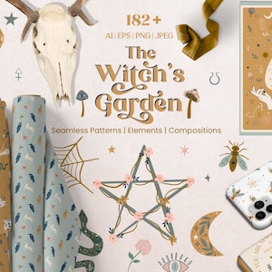Witch&#39;s Academy- Mystical clipart Collection, Alchemy digital paper, Magic Clipart Wicca, Occult Card print, Dark Academia, Witchcraft PNG