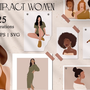 Abstrakte Frau Clipart, Moderne weibliche Kunst, Boho Frau Portrait svg png, Boho Mode Frau svg Illustration, weibliche Clipart download