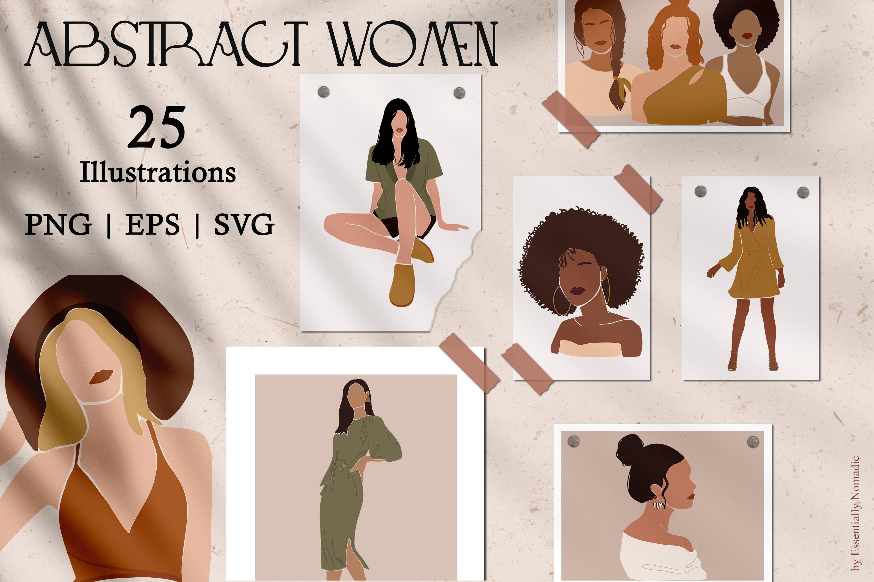 Abstract Woman Clipart Modern Feminine Art Boho Woman Etsy