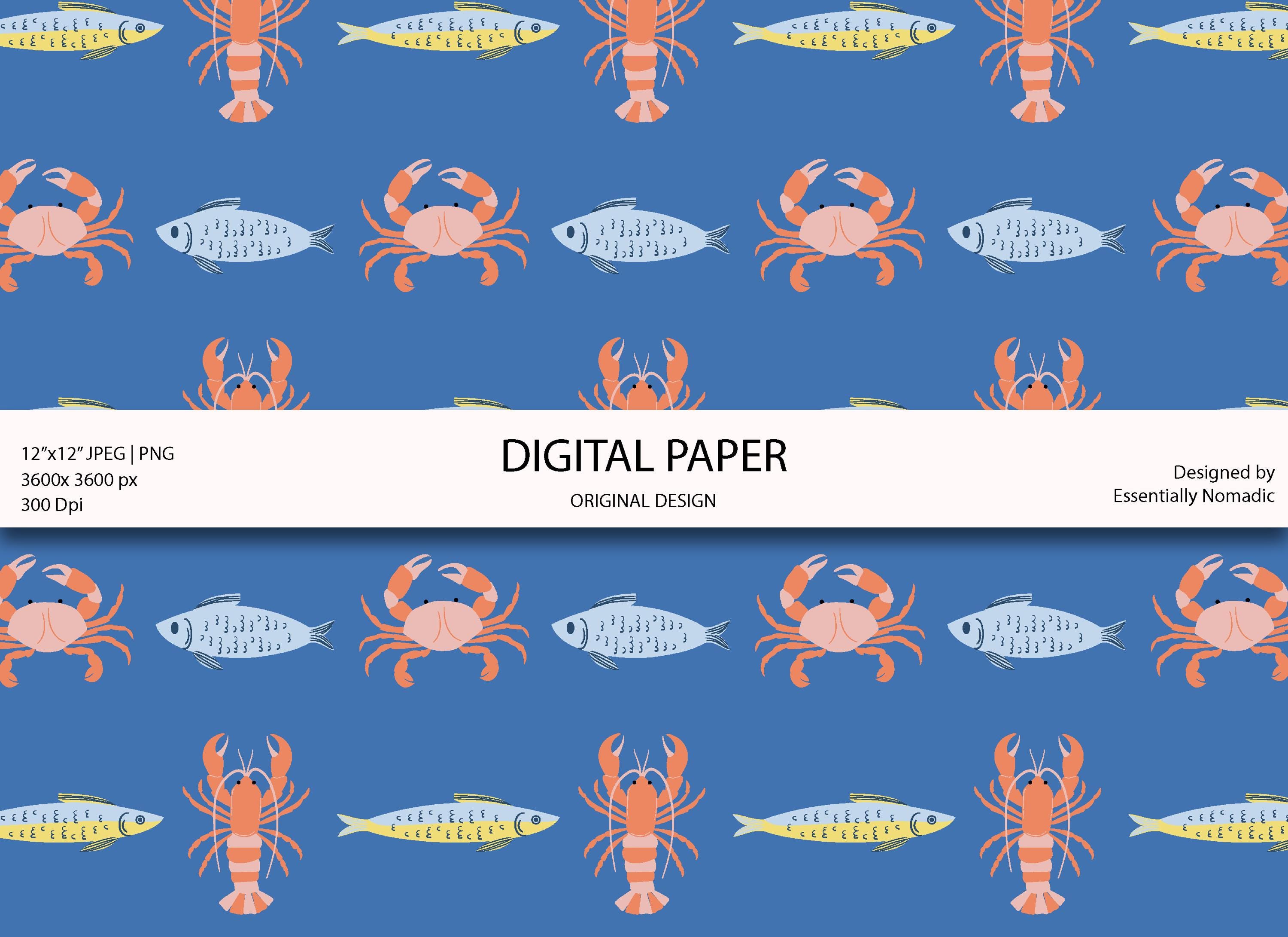 Coastal Digital Paper, Sea Underwater Ocean Seamless Pattern Set ...