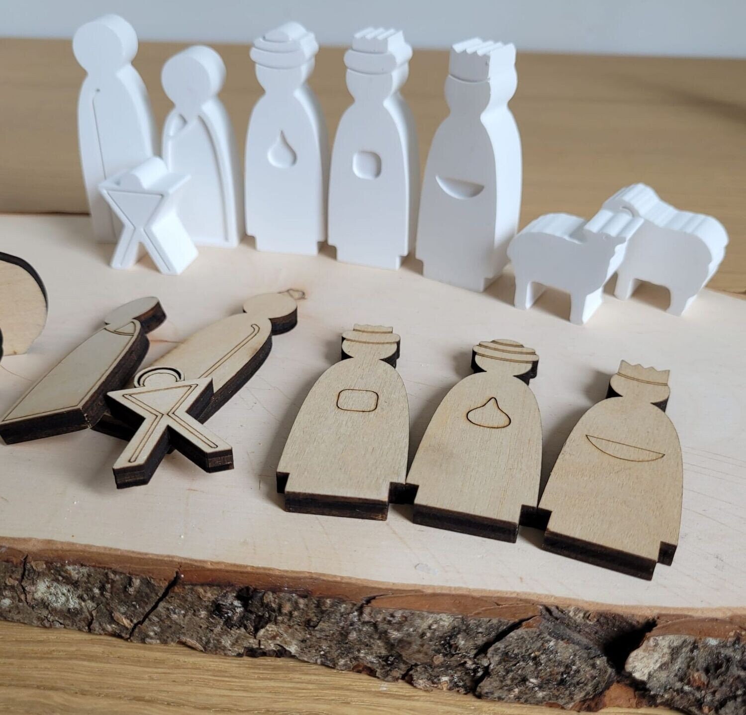 Santons En Bois Pour Crèche De Noël - Lot De 12 Pièces Nature 1-7,5cm - Rayher 64538505