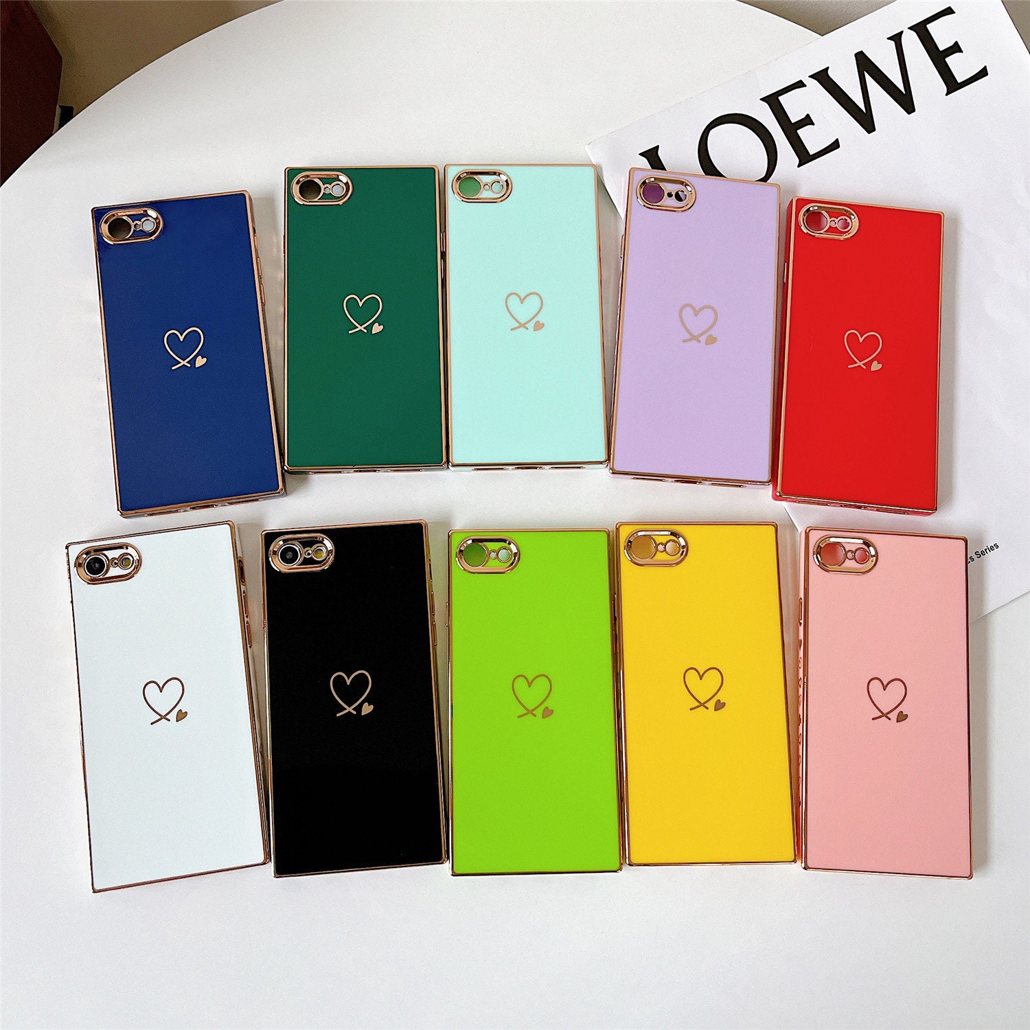 Square Plating Edge Heart Shockproof Phone Case For Iphone 12 Mini