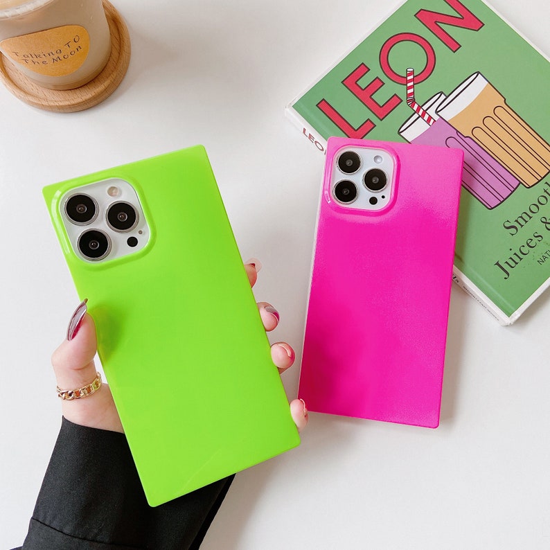 Square Iphone 13 Pro Max Case 12 11 Square Neon Solid Color Etsy