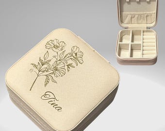 Travel Jewelry Box, Wedding Bridesmaid Gifts, Personalized Gifts for Her, Engraved Jewelry Case, Birthday Gift for Women, Travel Accessories