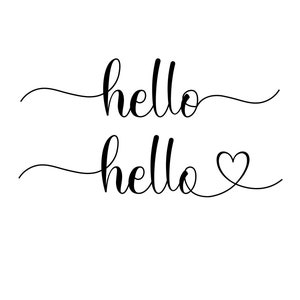 May include: Two instances of the word "hello" in a cursive font, with a heart symbol replacing the "o" in the second instance. The text is in black against a white background.