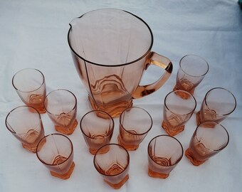 service ancien en verre rosé vintage