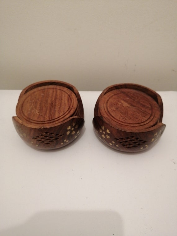 SET DE SIX dessous de verre vintage en bois et liège dans boite SET DE SIX dessous de verre vintage en bois et liège dans boite