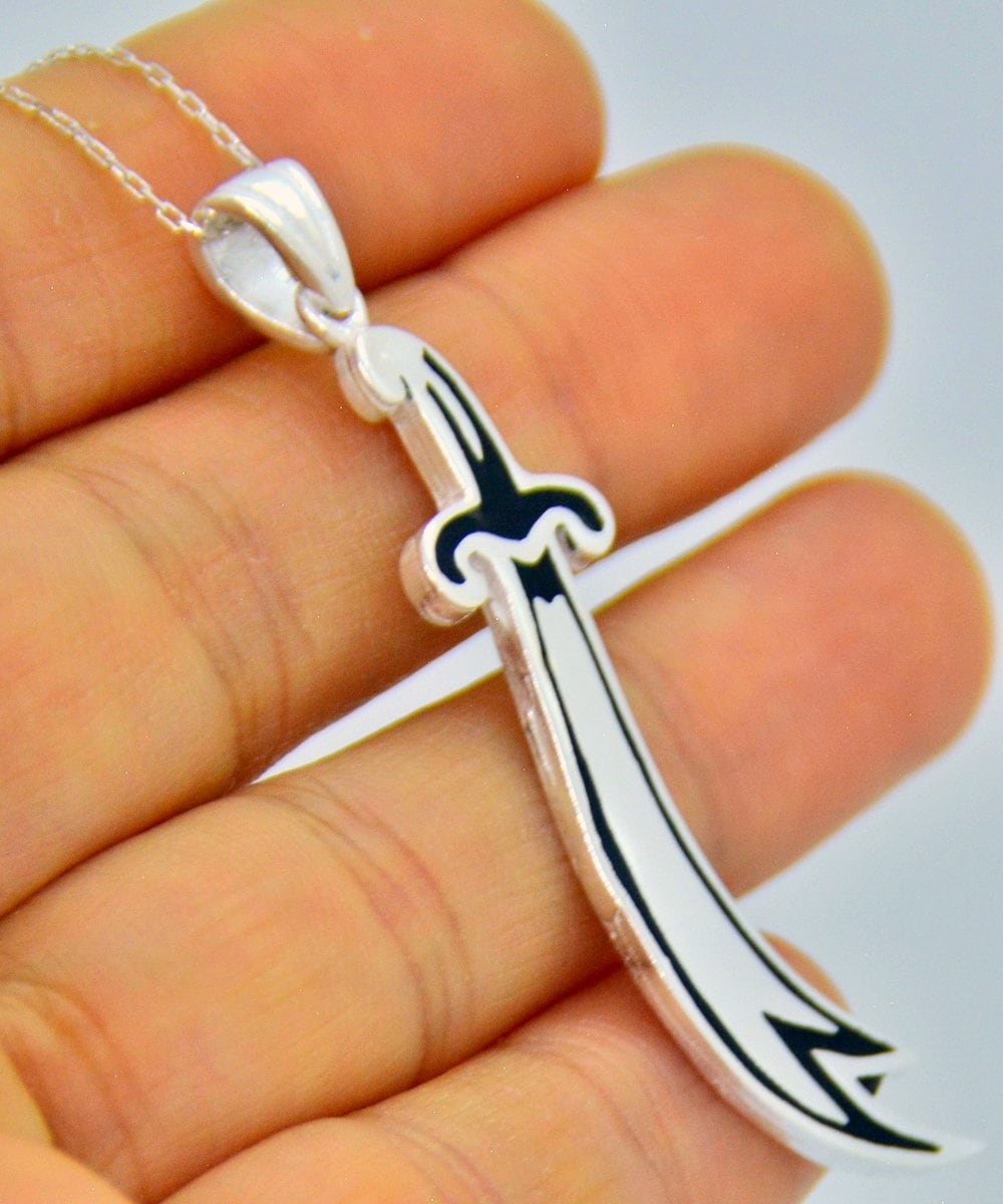 Black SILVER MAN SWORD Necklace, Knight Men Necklace, Shia Knife