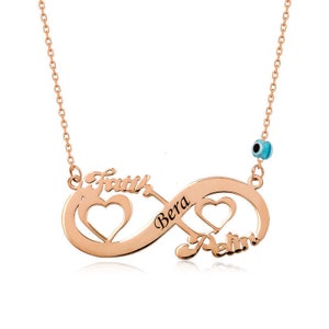 CUSTOM FAMILY Name NECKLACE, Anniversary Gift for New Mother, Kid Name Silver Blue Evil eye Bead Infinity pendant, Forever Love Name Jewelry
