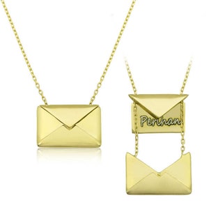 CUSTOM MAIL Message NECKLACE, Love Message Gift, Surprise Gold Jewelry, Secret Customized Silver Double Layer Jewelry, Envelope Name Choker
