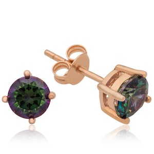 MYSTIC TOPAZ Stud Earrings, Romantic Bridesmaid Dainty Gift, Anniversary Gift to Mom, Rose Gold  Stud Earrings, Bridal Petite Chic Jewelry