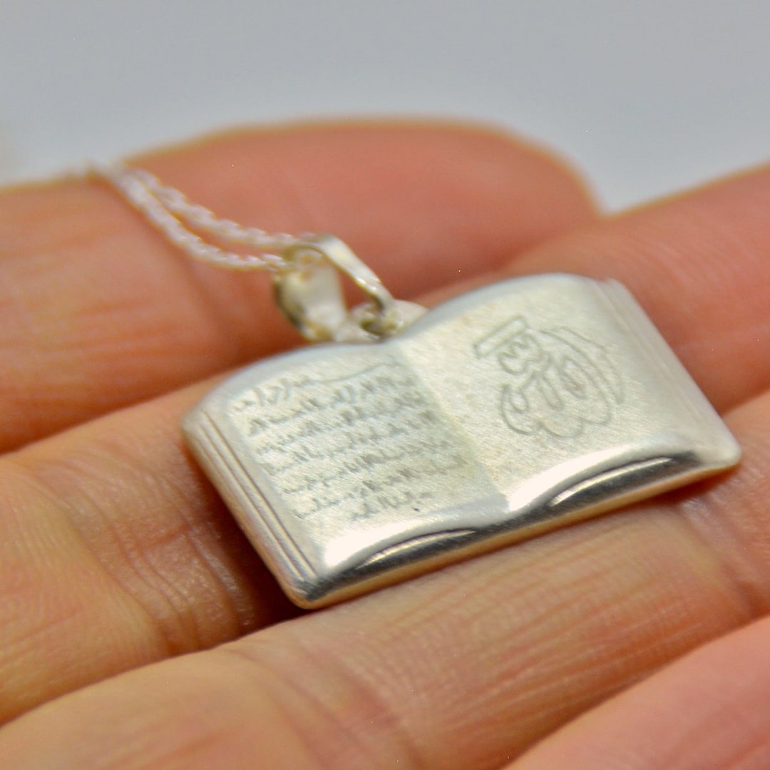 QURAN Surah Book Necklace Golden Ayetal Kursi Arabic Allah written ...
