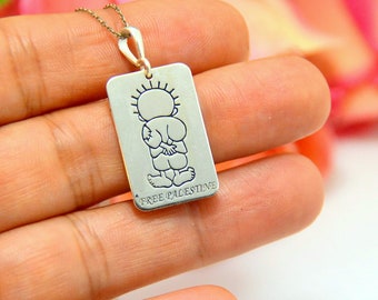 HANDALA Palestinian Boy Cartoon Silver NECKLACE, HANZALA Unisex Necklace, Birthday Gift to Free Gaza Supporter, Palestine Kid Story Jewelry