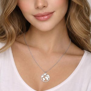 Silver World Map Necklace, Minimalist Globe, Dainty Earth Jewelry, Wanderlust Travelers