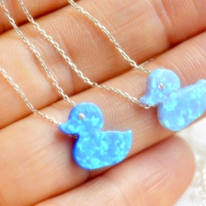 Blue OPAL DUCK Necklace, Birthday Gift to Little Daughter, blue Gemstone Silver Bird Pendant, Children jewelry, Cartoon Bird Child fashion