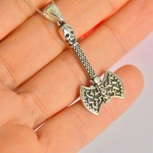 Man Ax Silver Necklace, Birthday Gift for Boyfriend, Sword Charm, Knife Men, Solid Silver Boy hatchet Necklace, Anniversary gift to Husband