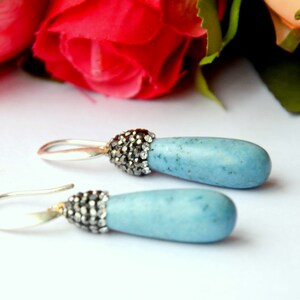 BLUE TURQUOISE Dangle EARRINGS, Birthday Gift for mother, Handmade Teardrop unique Silver Earrings, Hand crafted Drop Gemstone Earring