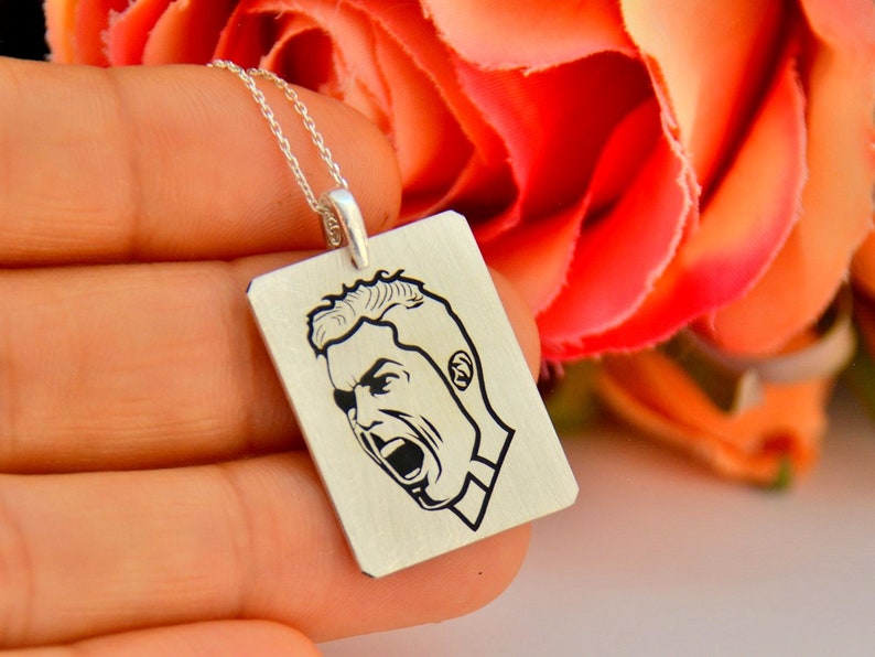 CR7 Sterling Silver Necklace, CRISTAINO Picture Engraved Charm