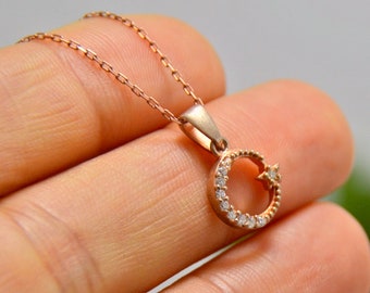 Rose Gold CRESCENT Star NECKLACE, Birthday Gift to Turk, Moon Sun Jewelry, Country Flag Jewelry Moon and Star Necklace, Turkish Flag  charm