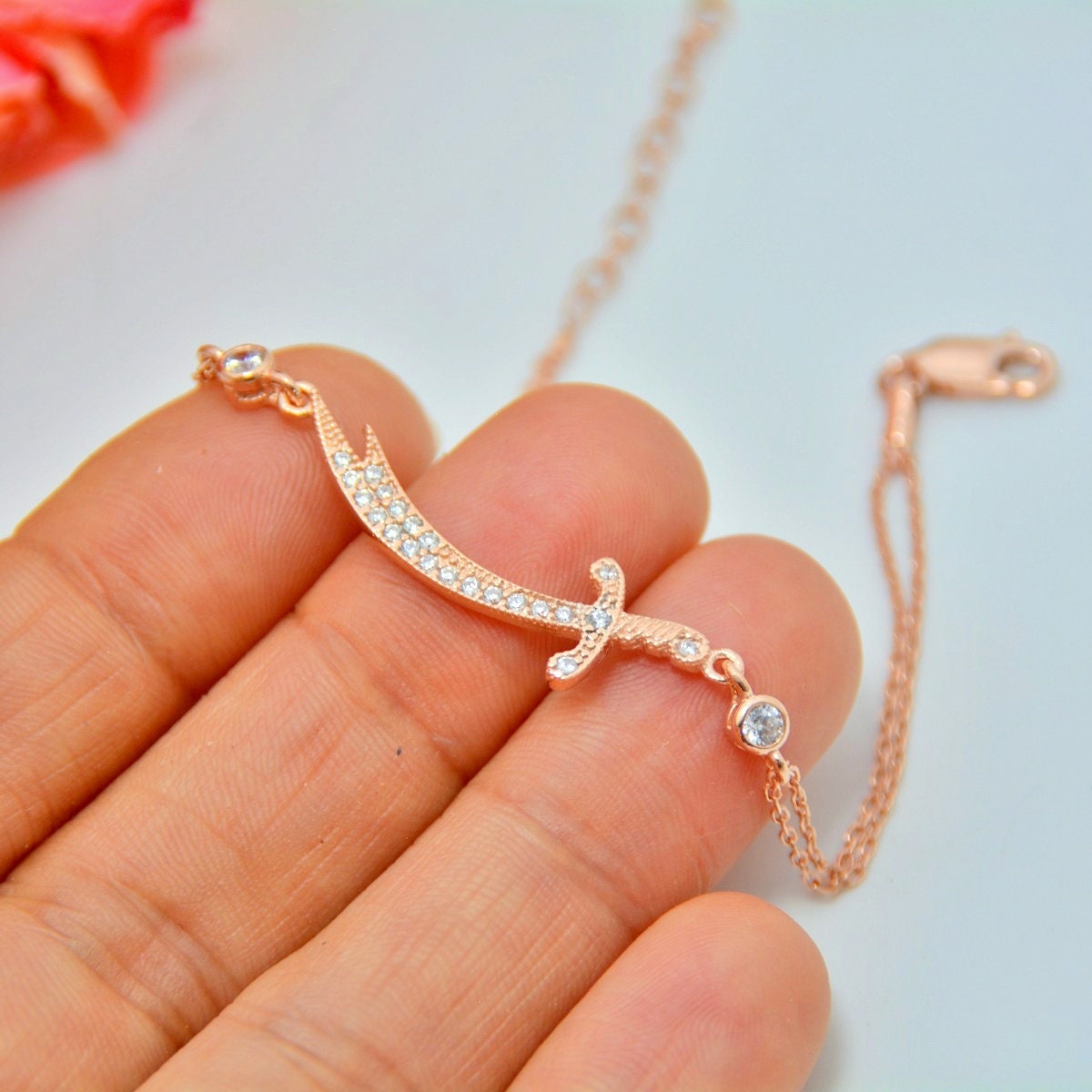 No.132じゃらじゃら✨ブレス‪orチャームෆ‪.*・゜a. Zulfiqar Sword Necklace, Rose Gold Sterling Silver, Muslim Shia