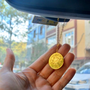 Quran car mirror hanger, New Automobile Gift to Muslim Friend, Silver Islam Auto Decoration, Surah Protection, Ikhlas Verse Calligraphy Gold