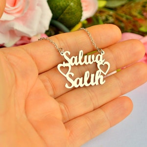 CUSTOM Silver NAME NECKLACE, Personalized Wedding Gift for Bride, His and Her Couples Name, Lovers Two Names Anniversary Customized Necklace