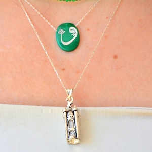 Arabic Letter Silver Necklace, Muslim Jawshan Jewelry gift her, Cevsen Talisman Islamic glass bottle, Protection, Sufi religious Pray Muska