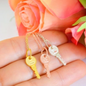 SILVER KEY Love NECKLACE, Romantic Anniversary Gift to Lover, Key Of Heart, Petite Love Heart Jewelry, Lock Wedding Shower, Key of My Heart
