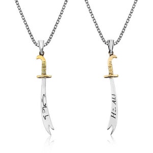 ZULFIKAR Unisex 925 Oxidized SILVER SWORD Shia Necklace, Arabic Written Necklace,  Imam Ali Dulfiqar Sword ,Gothic dhulfikar Knife Necklace
