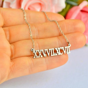 Wedding Anniversary Date Necklace, Bridal Gift to Wife, Custom Silver Unisex Time Written Romantic Customized Personalized Year Gold Jewelry