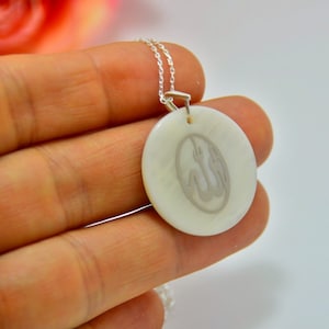 Allah Silver Gemstone Necklace, Religious Letter Jewelry, White God Muslim Name Pendant, Calligraphy Arabic Islam Custom Spiritual Gift