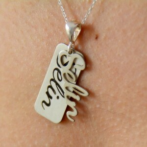 Double Layer Name Silver Necklace, Birthday Gift for Lover, Customized Name Plate Hand writing Custom twin Necklace, Personalized Jewelry