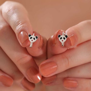 PANDA Silver Stud EARRINGS, Birthday Gift to Little Chinese Girl, Kid Cartoon Jewelry, You are my Sweet Panda, Chinses Lucky animal Jewelry