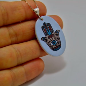 EYE Of God On Hand Unisex Silver Protection from Negative Energy NECKLACE, Gift for Mother, Nazar Evil eye Protection Khamsa Miriam Necklace