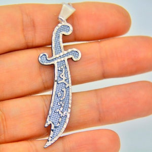 925 Oxidized Silver Zulfikar Sword Necklace, Eid gift to Muslim Man, Arabic Written Necklace, Imam Ali Dulfiqar Sword ,Gothic Arabic Knife