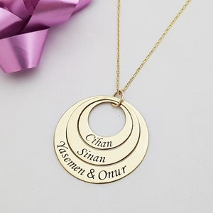 CUSTOMIZED FAMILY Silver NECKLACE, Three Layer Unique Baby Shower gift for Mom, Father Mother Kid Handmade Necklace, Family Personalized