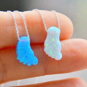 Opal BABY FOOT NECKLACE, Baby Shower gift to Mother To Be, Blue Baby Girl Foot print, Pink Footprint gemstone, White New Born Baby Pregnant