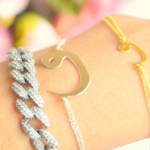 Personalized Arabic Waw Bracelet, Unisex Gift to Sufi Friend, Arabic Vav Letter Silver Jewelry, Spiritual Capital letter Customized Bangle