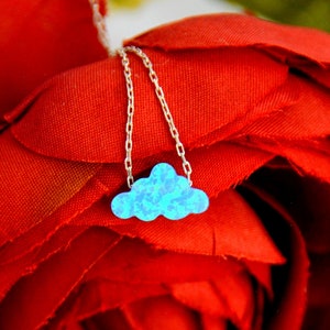 Blue OPAL CLOUD NECKLACE/ Birthday Gift to Dreamer/ Solid Silver Cloud Charm/ Cloudy Petite Little Girl Jewelry/ Petite Sky Hope Necklace